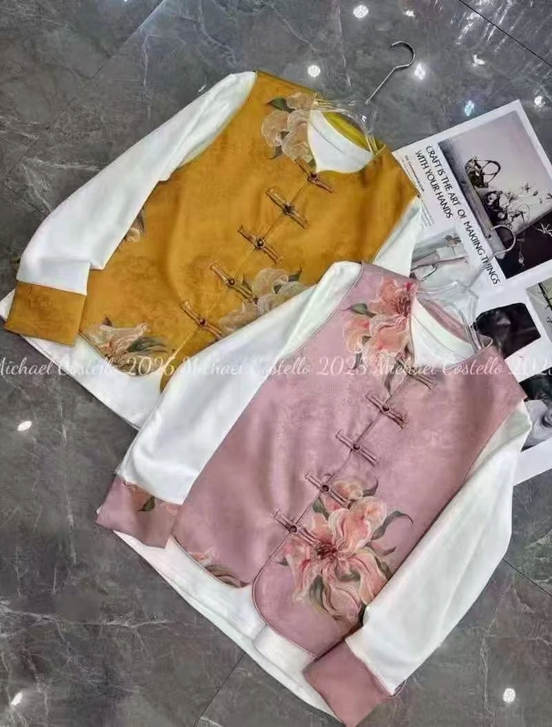 新中式国风盘扣印花马甲女2025春季新款外穿复古套装