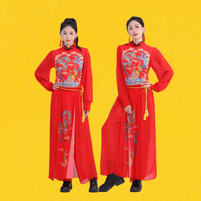 新款喜庆成人打鼓服中国风国潮演出服秧歌舞套装广场舞爵士表演服