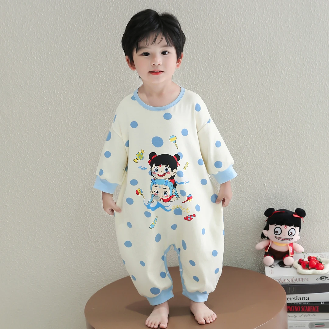 男童纯棉连体睡衣春秋款2025新款儿童男孩家居服秋季宝宝婴儿睡袋