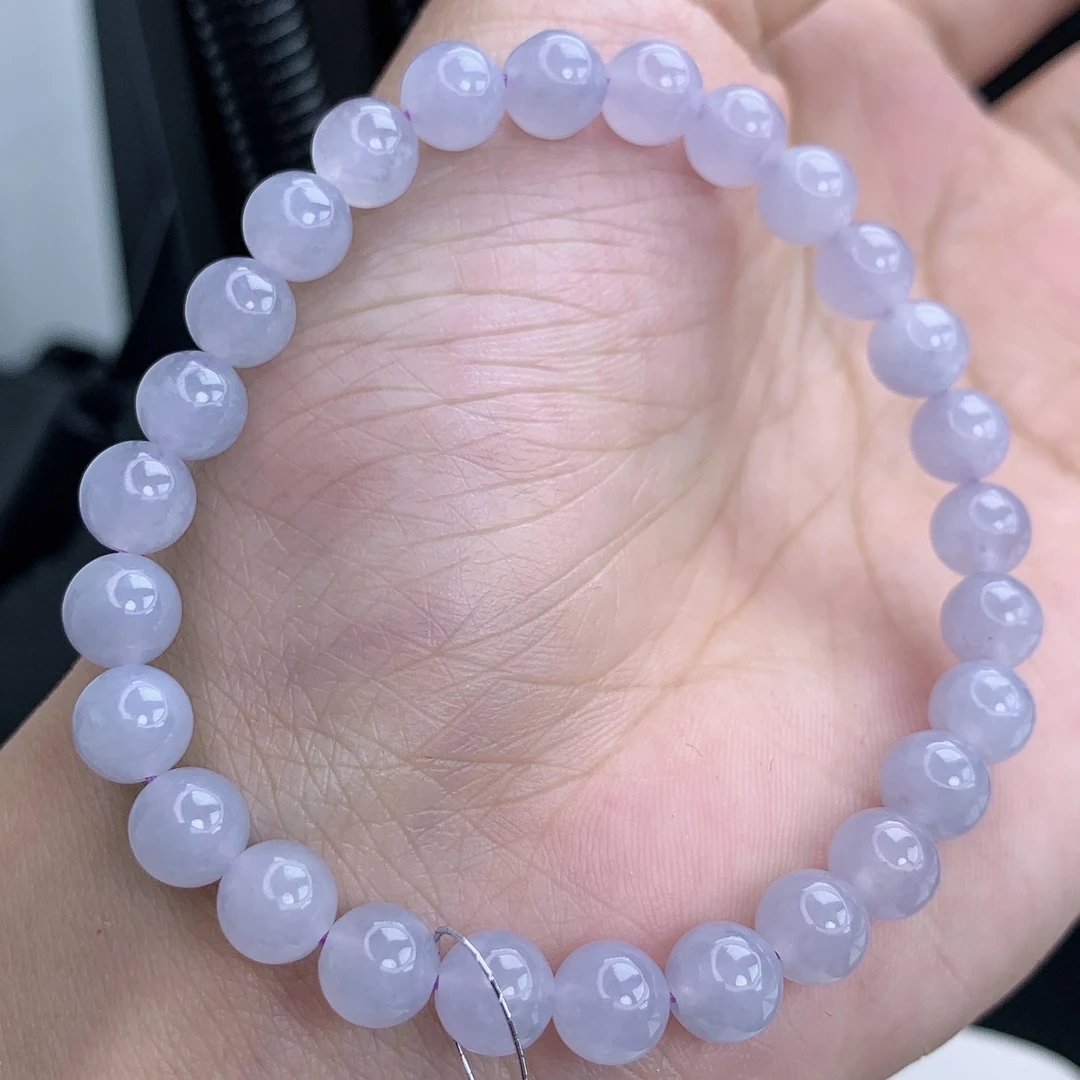 缅甸A货翡翠冰紫罗兰翡色圆珠手链手串单圈1T卡6.7mm