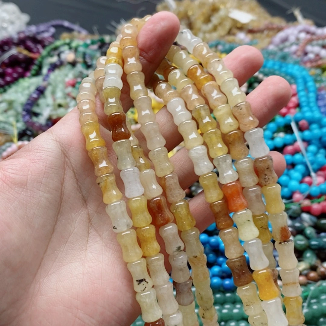 玛瑙/玉髓未镶嵌珠宝半成品一条天然12X8mm金丝玉竹节