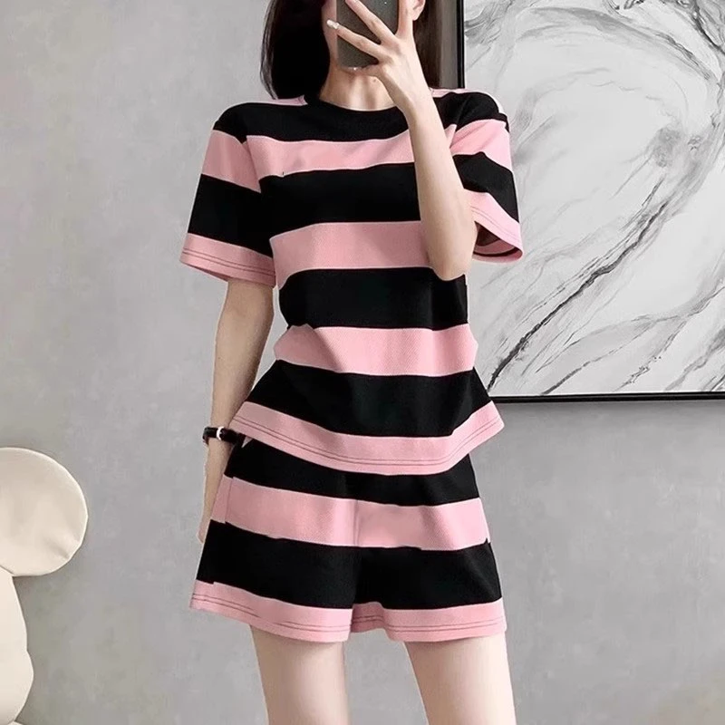 《樱花蜜粉》两件套·套装  夏季大码宽松休闲运动家居服套装