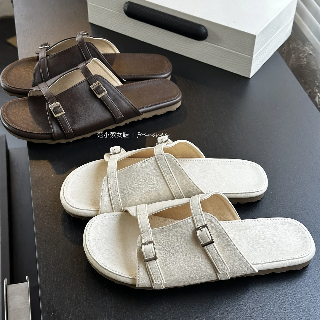 夏季一字拖小个子厚底拖鞋增高软底时尚百搭显瘦双排扣沙滩拖鞋