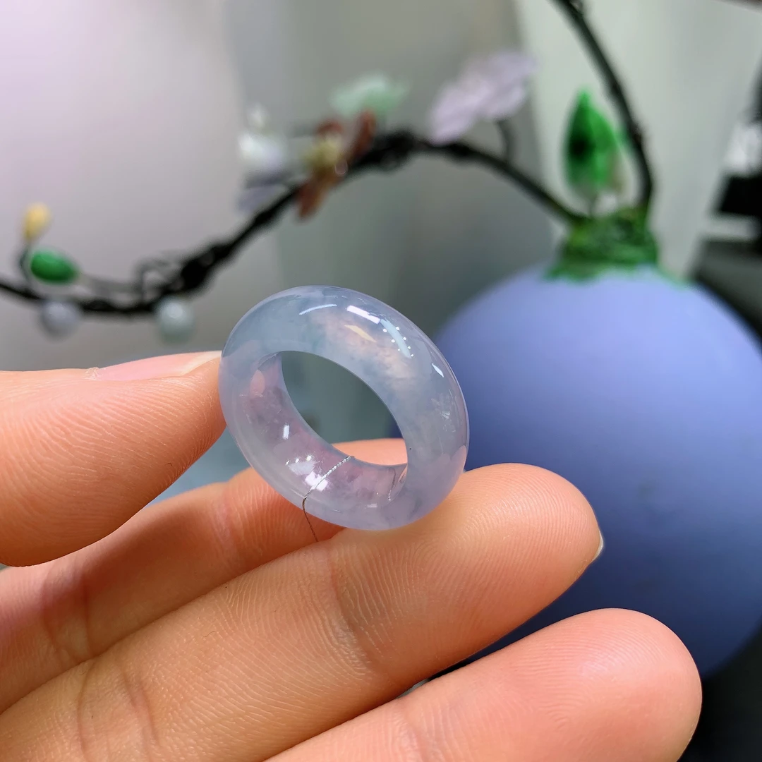 11-12圈口缅甸天然翡翠A货冰蓝牛仔蓝戒指A908#