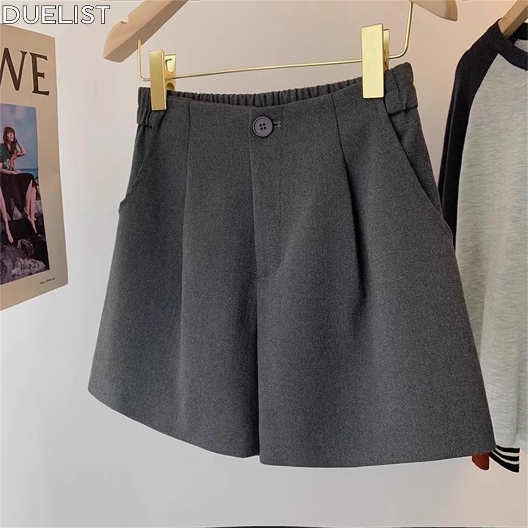 DUELIST灰色西装短裤女夏季薄款大码胖高腰显瘦百搭外穿阔腿热裤