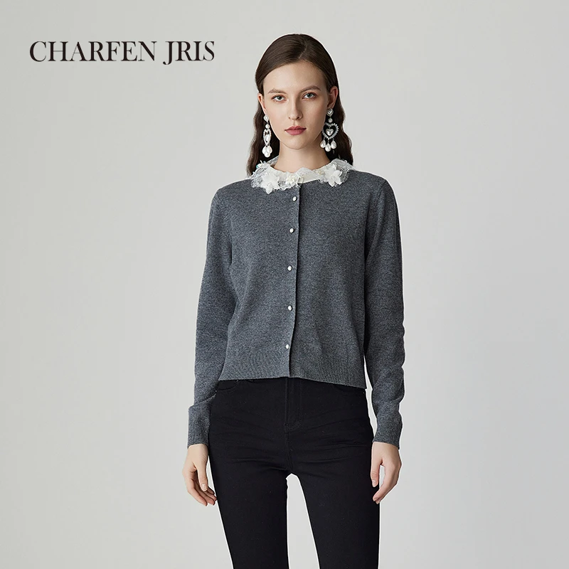 【达人专属】朝峰春季新款时尚修身蕾丝圆领羊毛衫FJF1A696-6016C