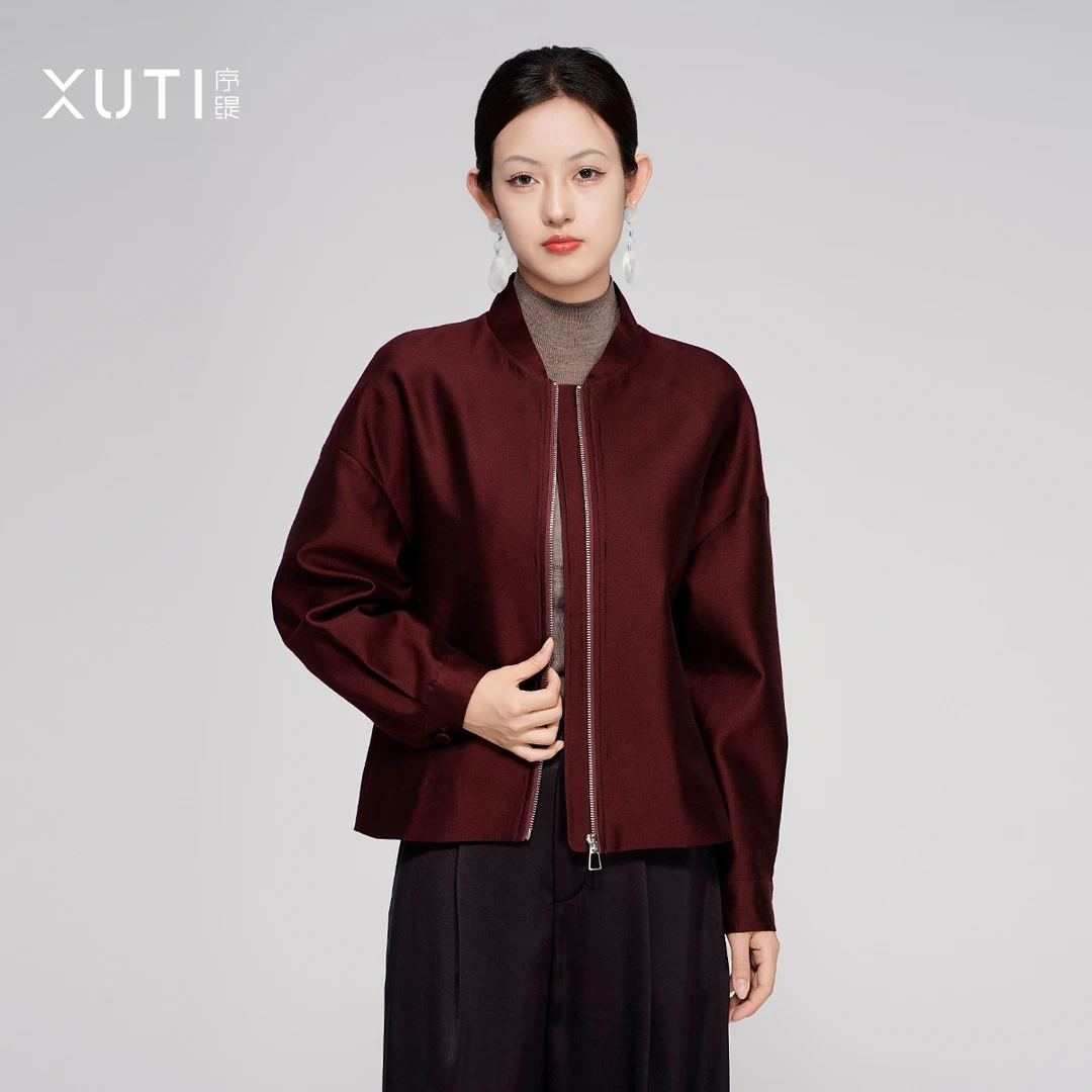 序缇新中式桑蚕丝羊毛外套女秋季新款高级长袖上衣H127-21019