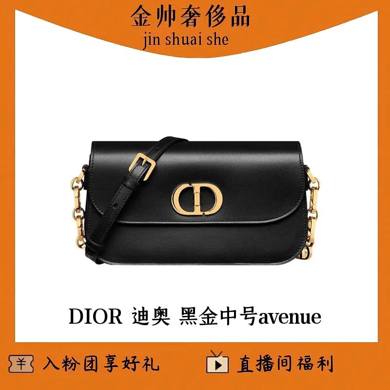 99新 DIOR/迪奥 黑金/中号/avenue/单肩包/B3657