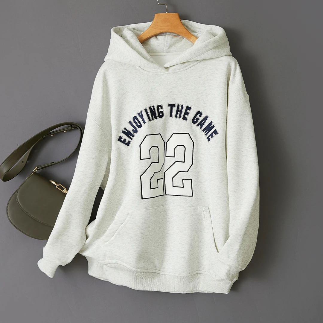 特！门店239！美式复古连帽字母刺绣加绒加厚防风抗皱卫衣女L72062