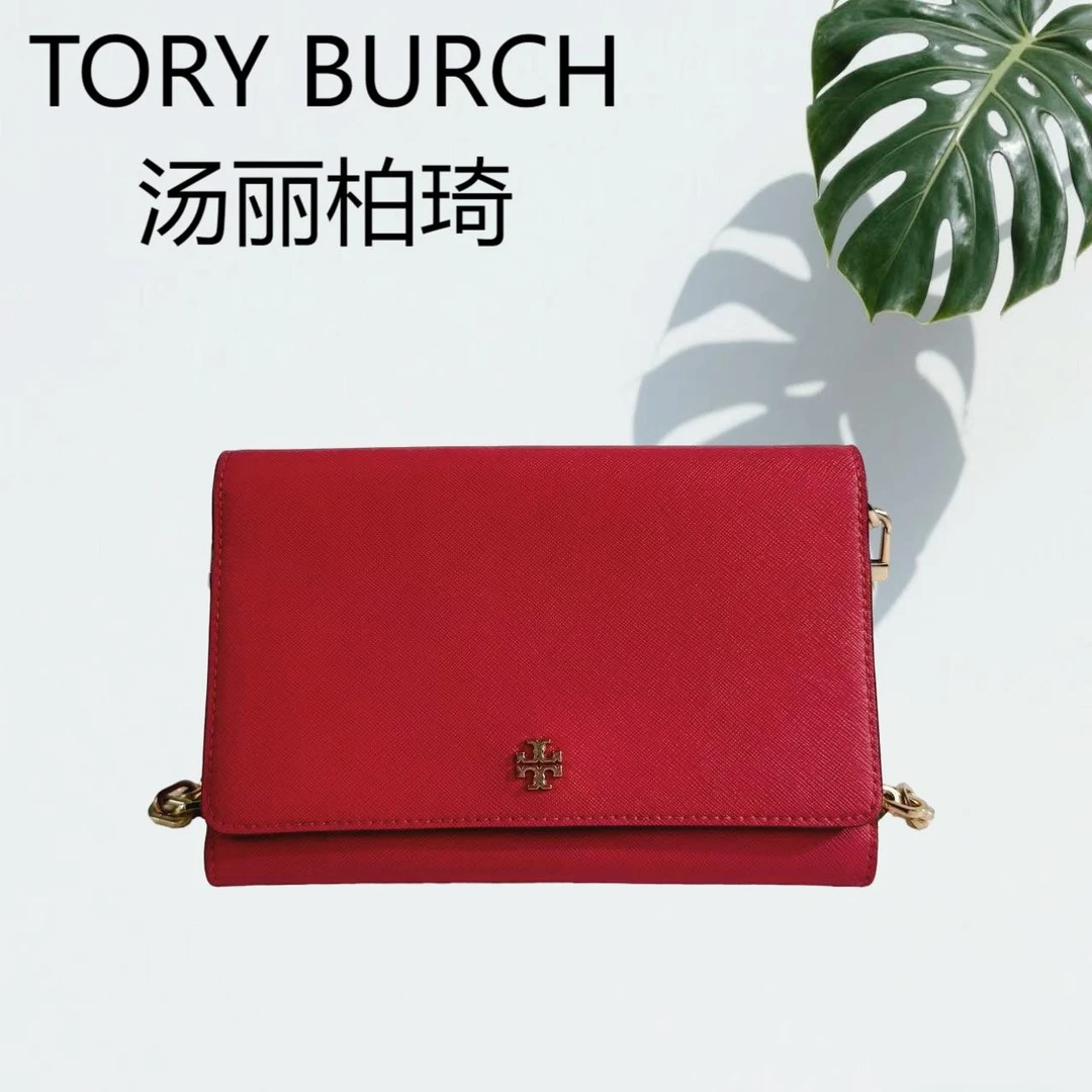 95新 TORY BURCH/汤丽柏琦 红色链条斜挎包G25602318底长19X13