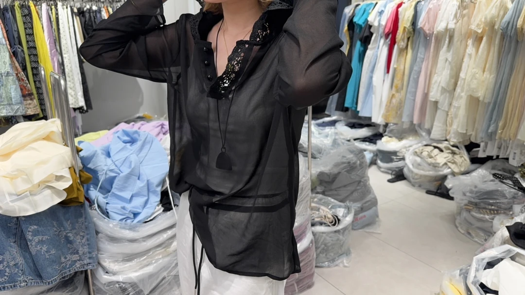 薄款圆领通勤宽松型拼接蕾丝衬衫网红家居服连帽防晒衣时尚