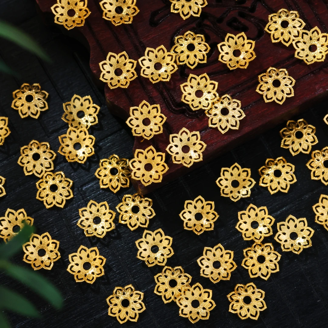 【团价】4片|18K金实心金大号宝莲花花托花帽隔片（8mm-13mm珠适用）C