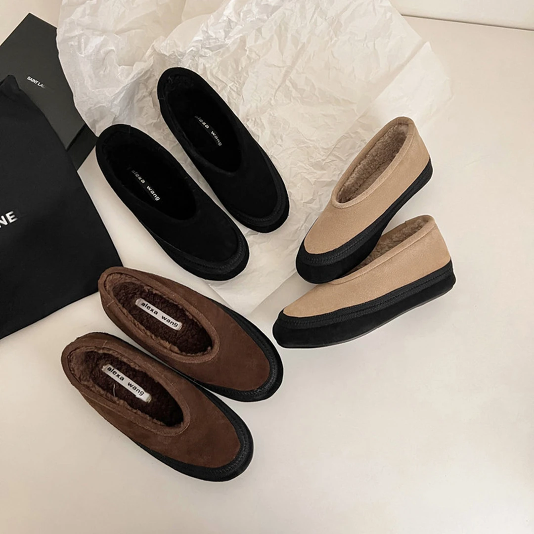 复古真皮厚底雪地靴女2025秋冬新款羊毛加绒保暖棉鞋一脚蹬毛毛鞋