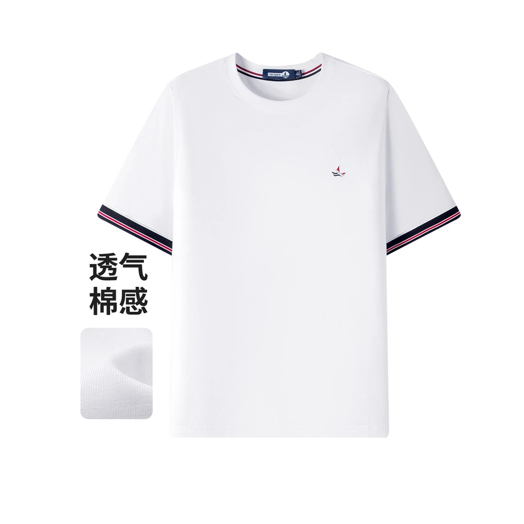 Navigare意大利小帆船圆领短袖T恤男25夏季新款白色凉感弹力体恤