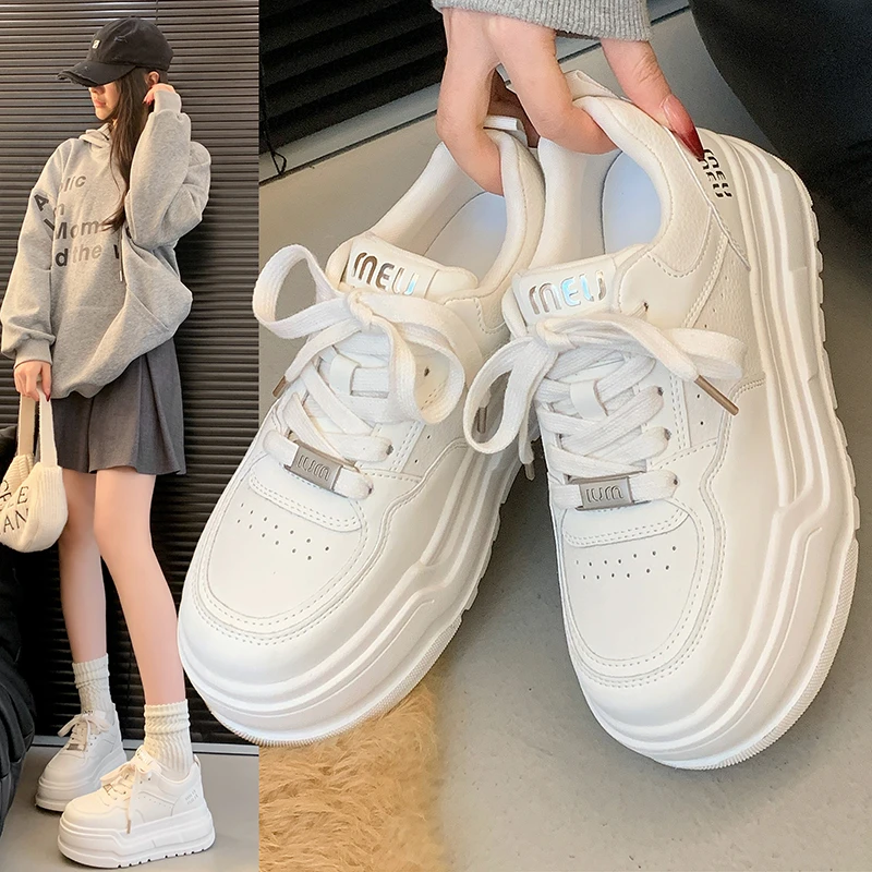 陈丢丢】增高6cm厚底休闲松糕鞋2025春季新款白色网红厚底小白鞋