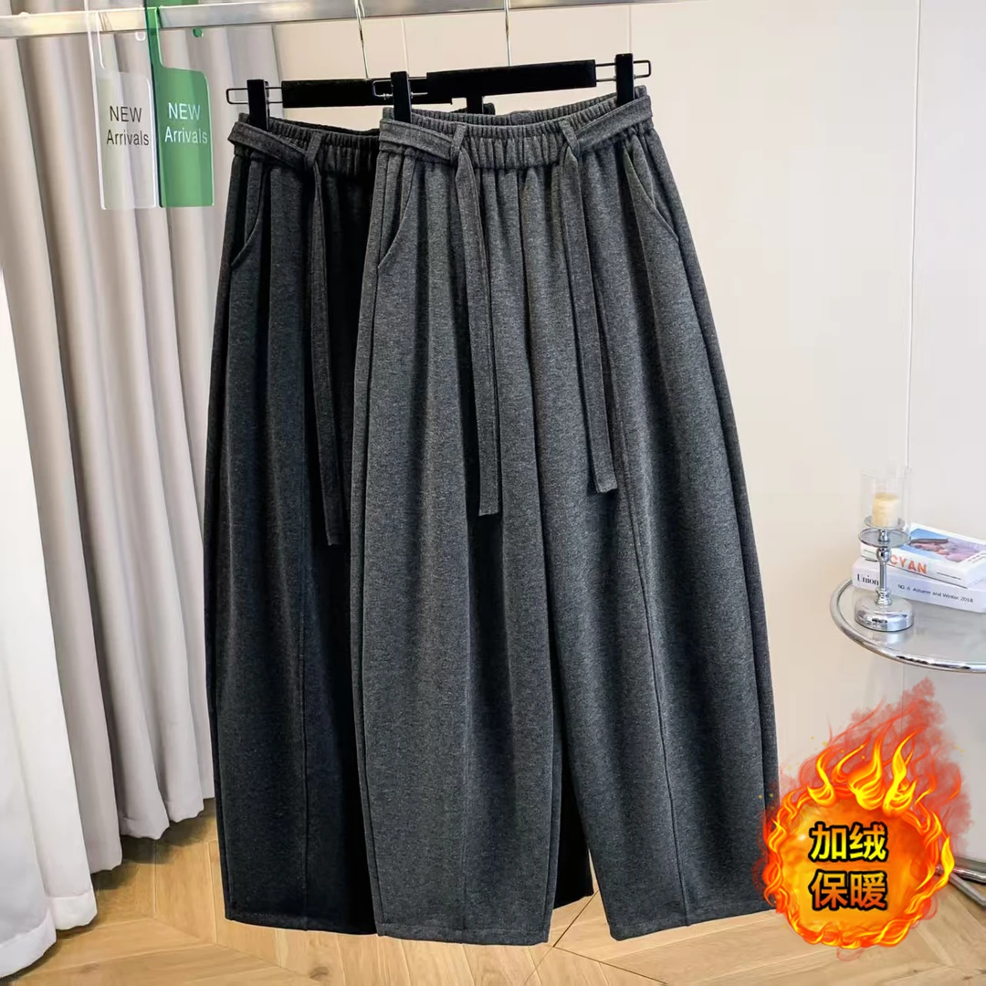 【羊绒加绒加厚】秋冬加绒宽松弯刀裤慵懒百搭老钱风拖地气球长裤女
