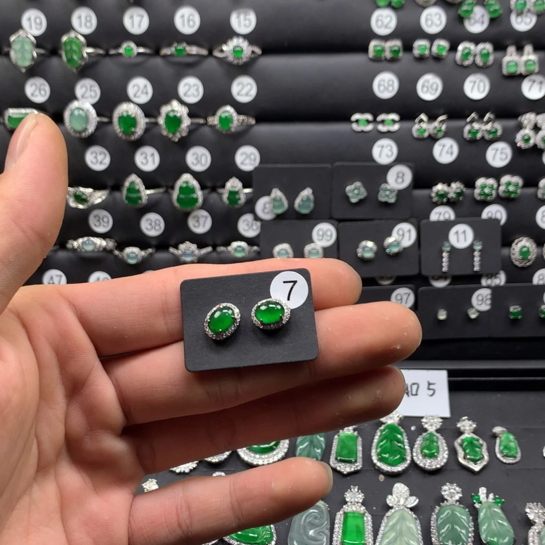 ****e翡翠银S925镶嵌耳饰