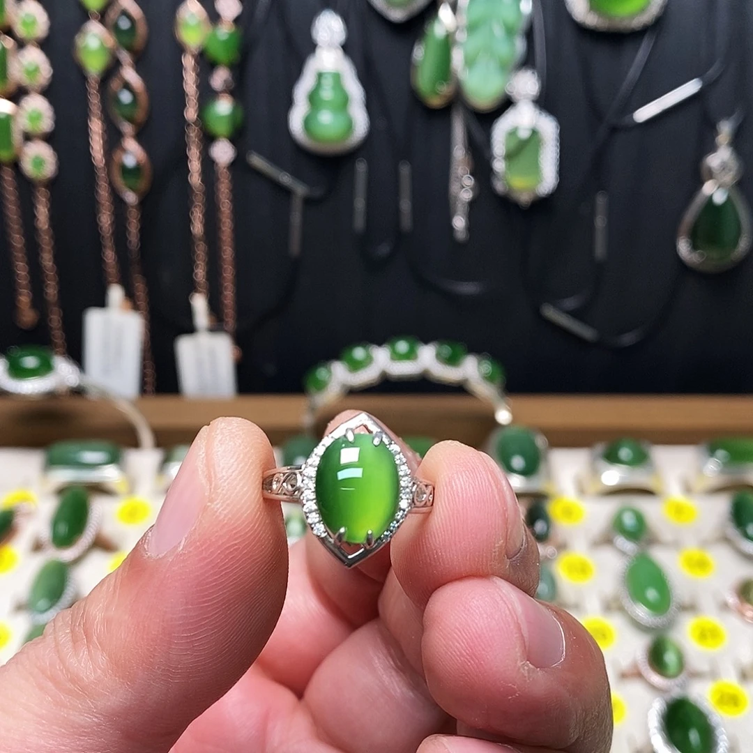 和田玉（碧玉）银S925镶嵌戒指