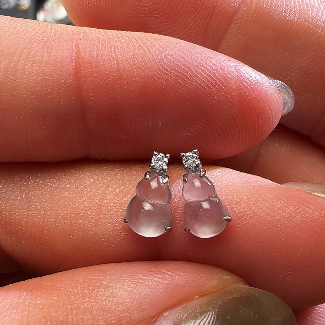 翡翠18K金镶嵌颈饰耳钉