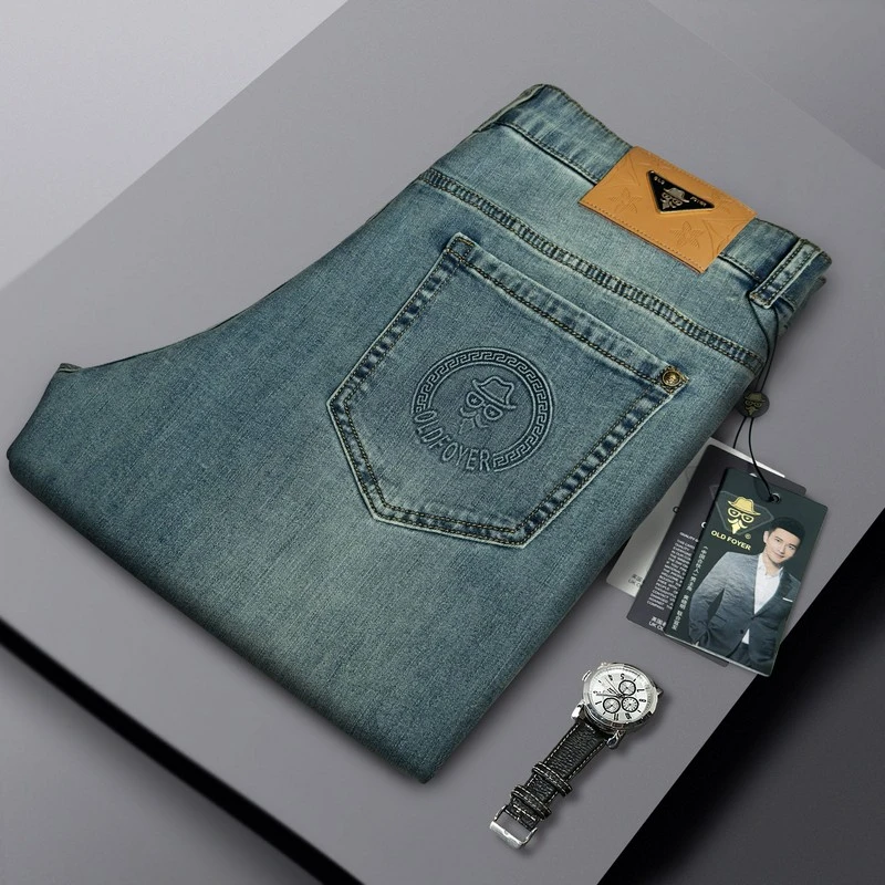 SGSM男士大码牛仔裤 夏季潮流弹力修身直筒裤个性百搭长裤裤子