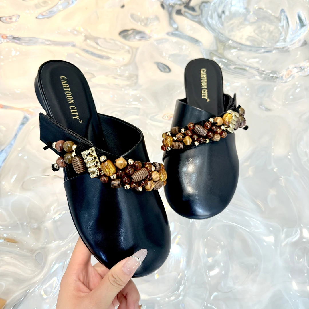 【卡卡】M家新款包头软底软面原石点缀设计日常百搭包头凉拖012-89