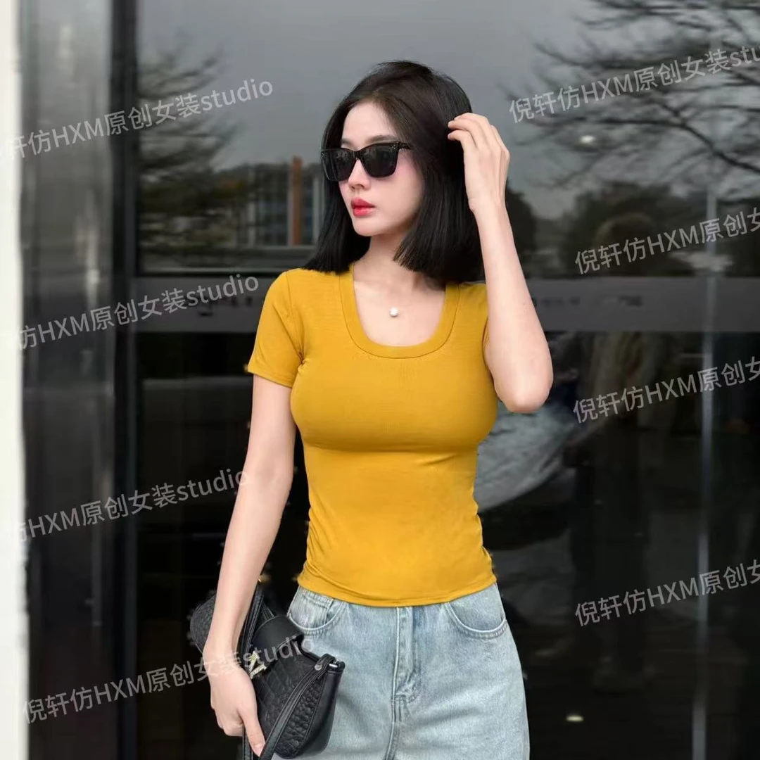 【百搭面膜T】纯欲辣妹性感圆领短袖T恤收腰弹力莱赛尔上衣1810