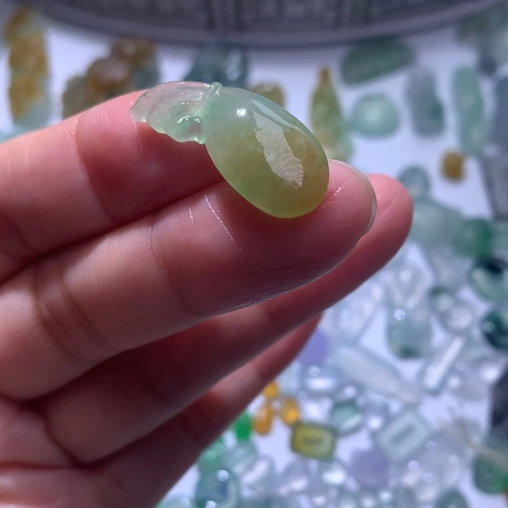 定制翡翠未镶嵌黄加绿钱袋子