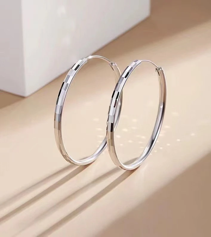足银耳饰 足银990纯银201四方菱面耳圈直径30mm40mm50mm60mm