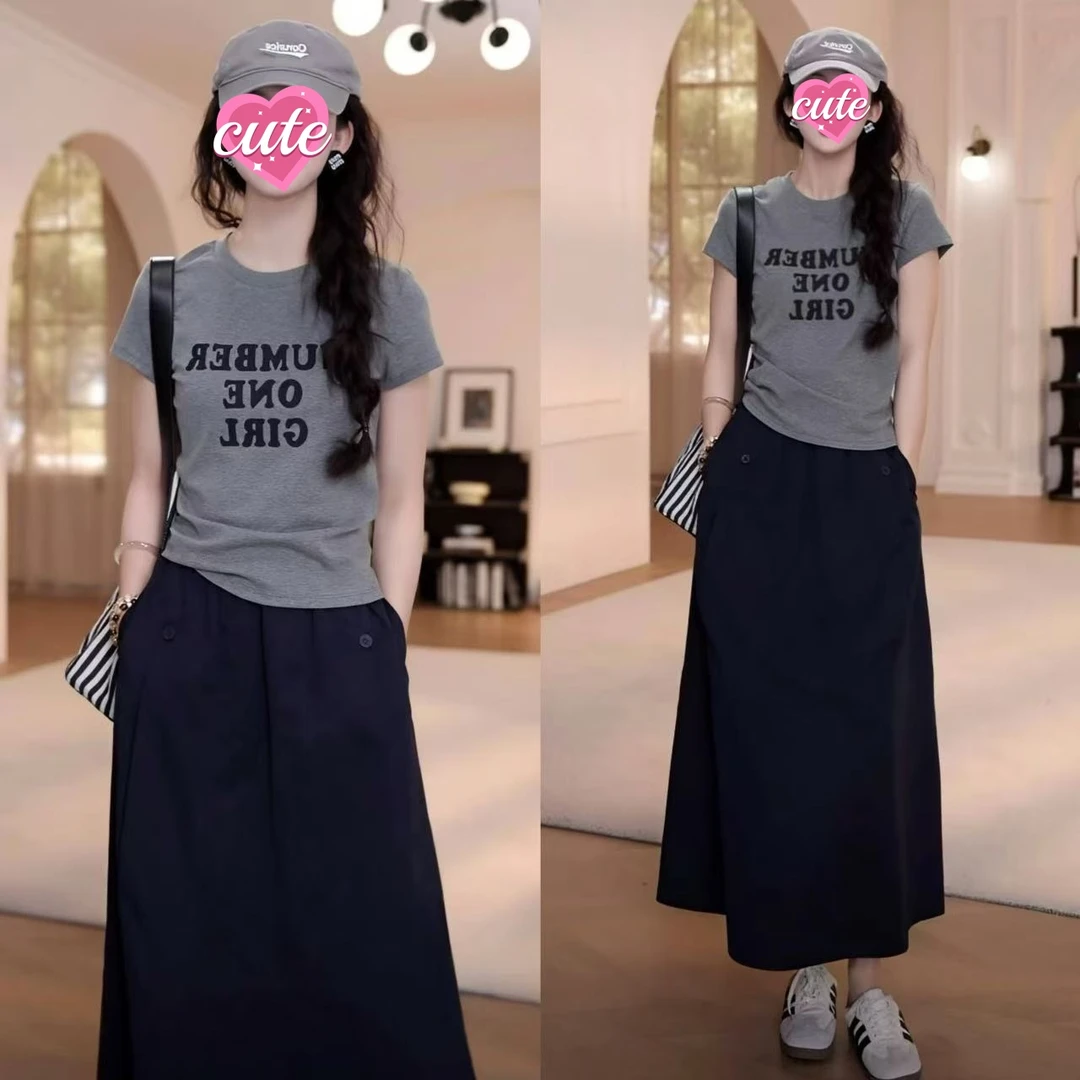 2025时尚套装学院风半身裙洋气套装工装风上衣短袖百搭休闲风减龄