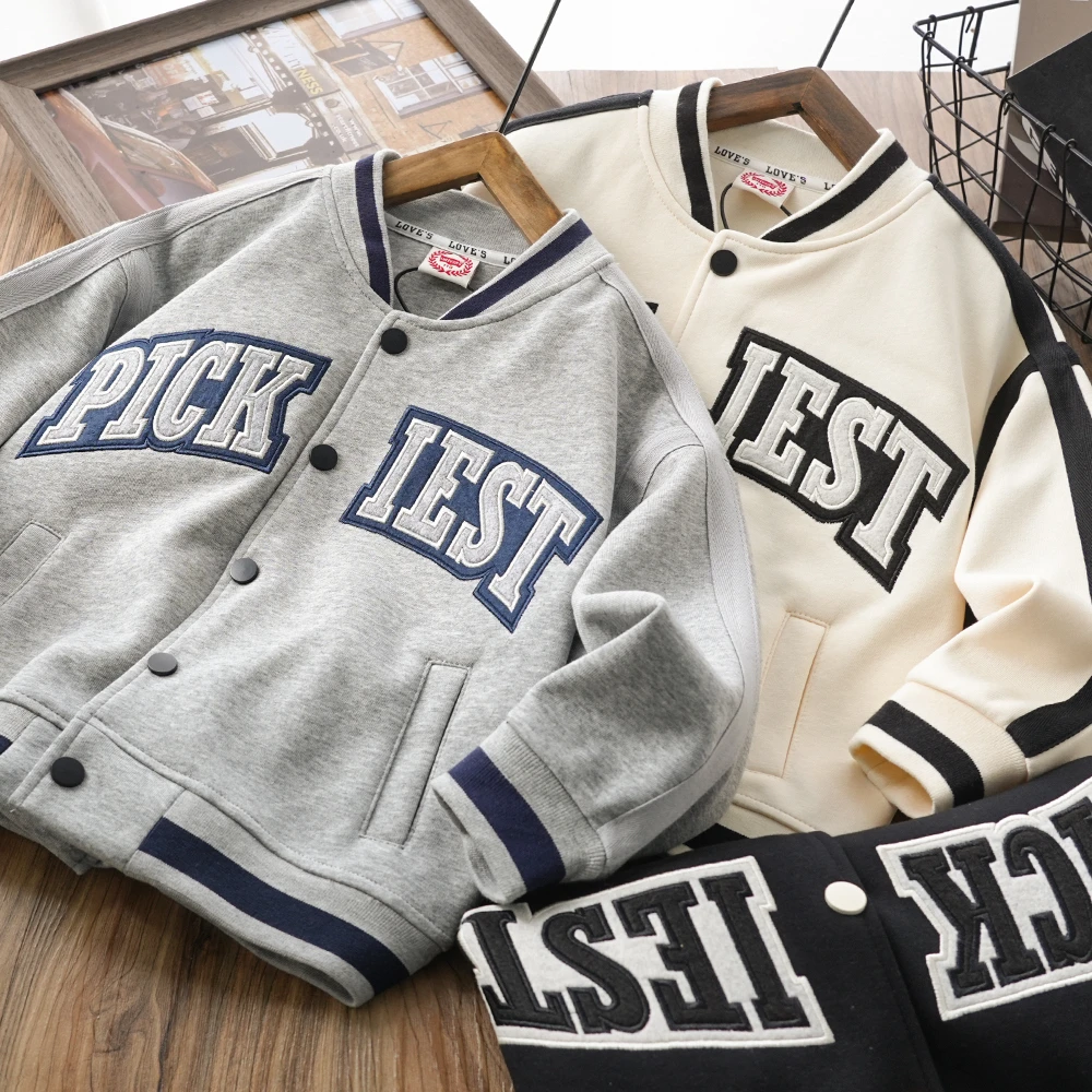 儿童男童春秋新款字母刺绣拉条棒球服外套中大童百搭洋气S503