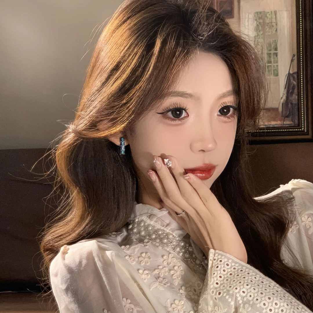 FULL GIRLISH耳环 01128 简约复古蓝色圈圈个性耳环女