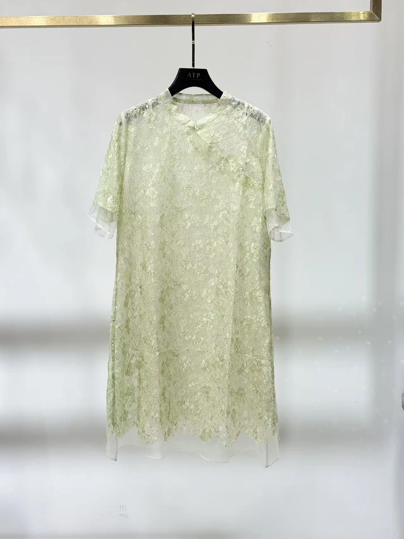 【大冬专属】100桑蚕丝中国风复古国风重工连衣裙B24206绿