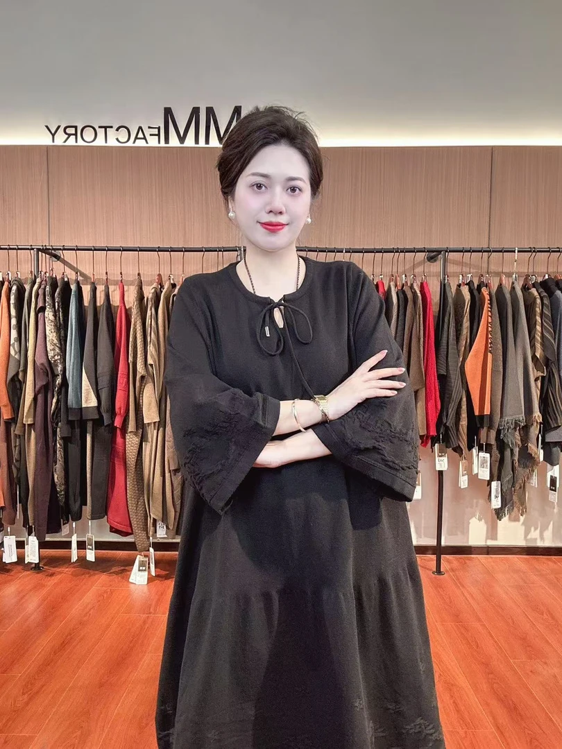 519 麦麦春季新款 洋气妈妈时尚长裙假二件复古大码连衣裙女