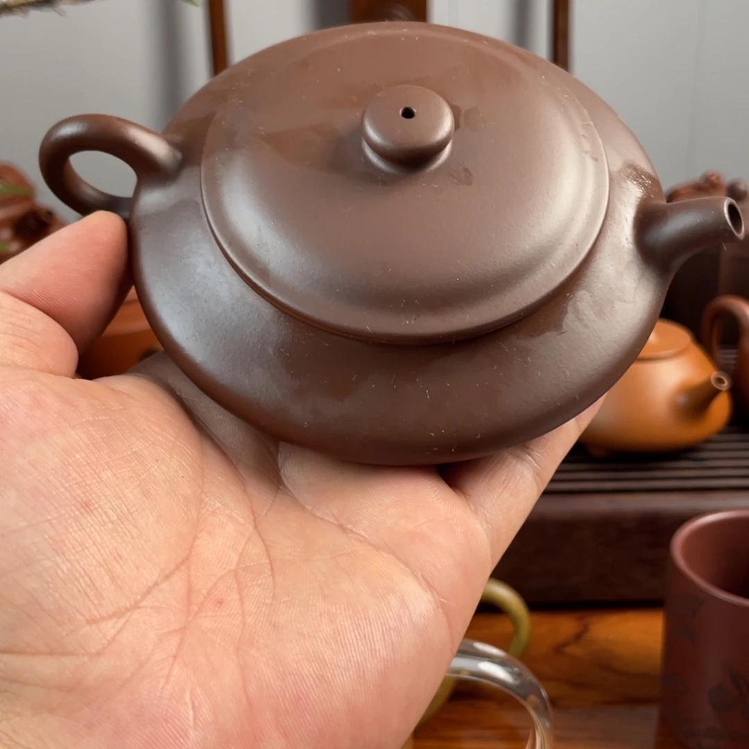 紫砂茶宠紫泥明远虚扁