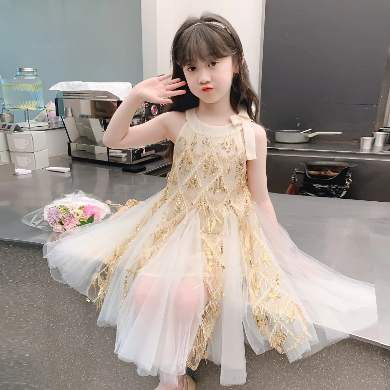 女童连衣裙夏季2025新款儿童网纱裙子夏装女孩洋气时髦背心公主裙