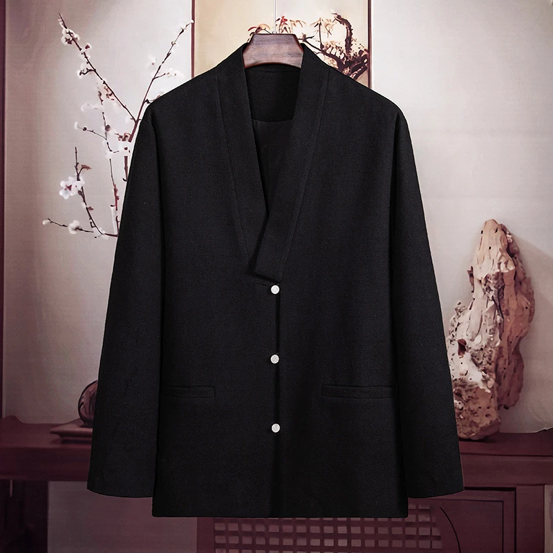 由天丨新中式风棉麻男装春秋新款外套复古休闲中国风唐装汉服夹克