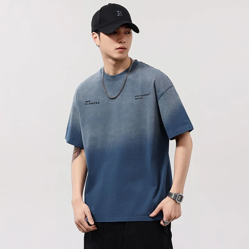 夏季爆款美式圆领T恤男士洗水纯色宽松日系短袖潮牌大码重磅T3612