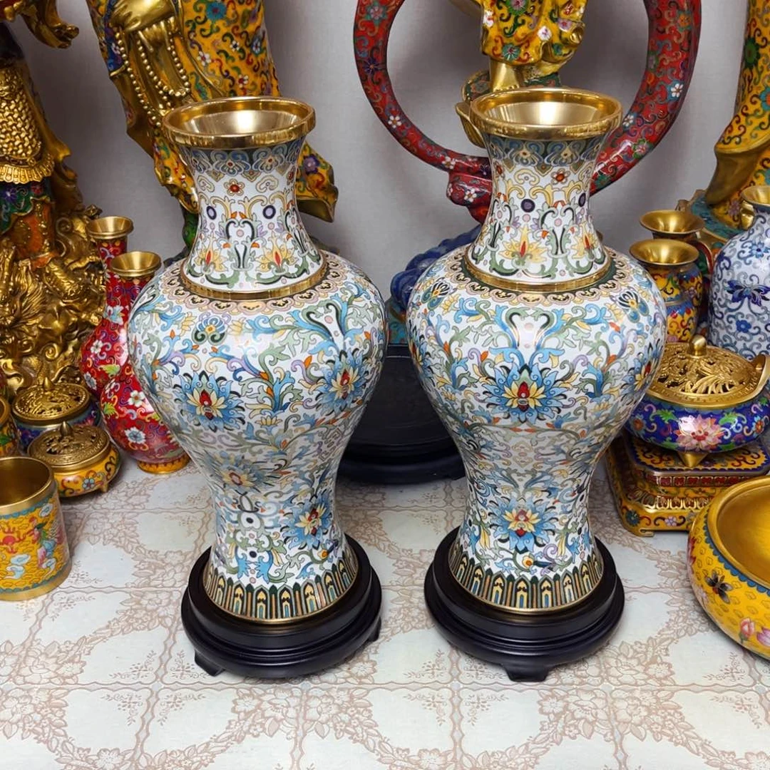 森***柏铜景泰蓝花瓶一对