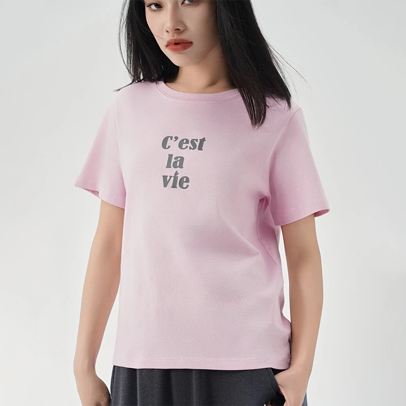字母t恤女夏天新款宽松慵懒风粉色休闲短款上衣24B1310019非朵以