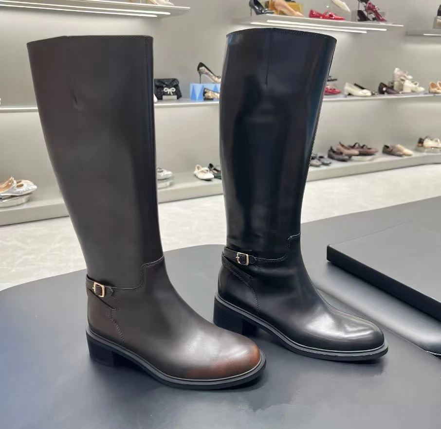 2025冬季新款蝶翼骑士长靴骑士靴时装靴粗跟女靴子EC342DG5