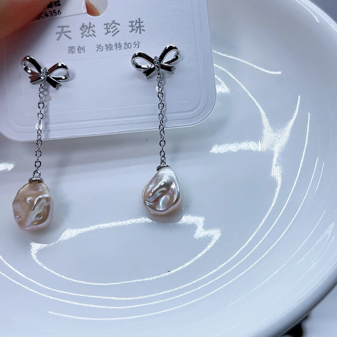 银S925镶嵌耳饰淡水珍珠