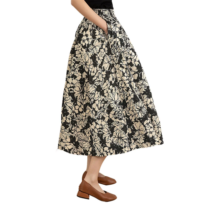 丝柏舍2025春装新款女装印花中长款A字松紧高腰半身裙S51B0547B