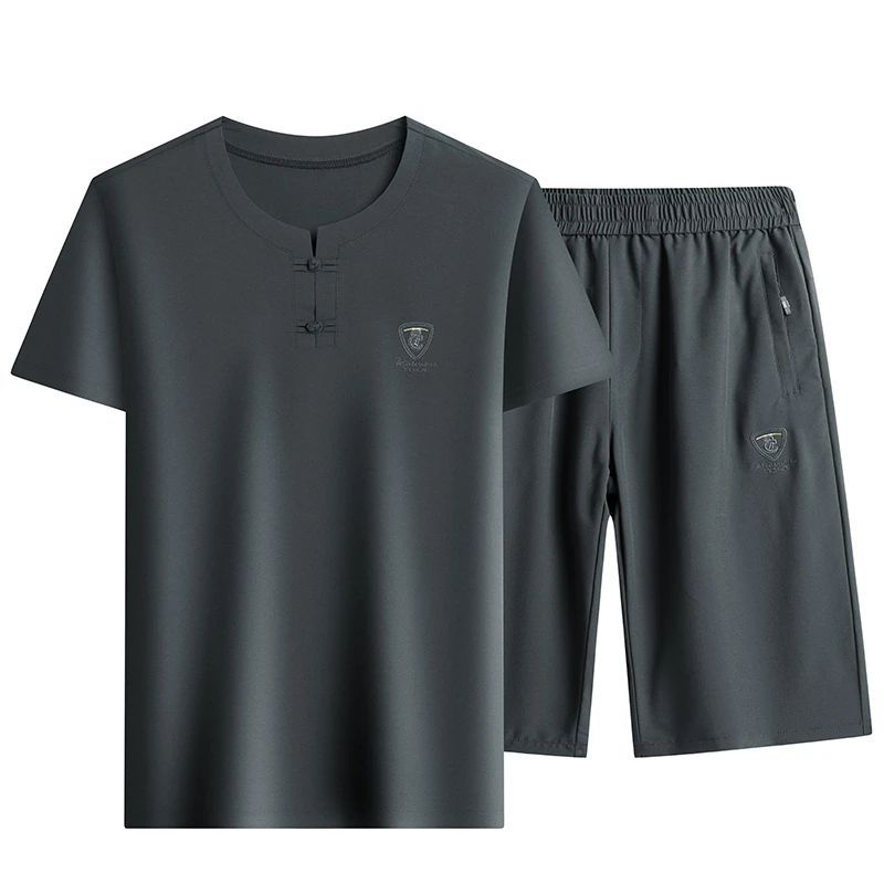 夏季休闲薄款短袖T恤套装中老年大码舒适透气父亲中年