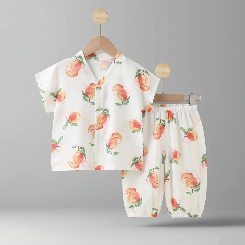 女宝宝短袖套装薄款夏季竹棉空调服儿童睡衣家居服2件套透气夏装