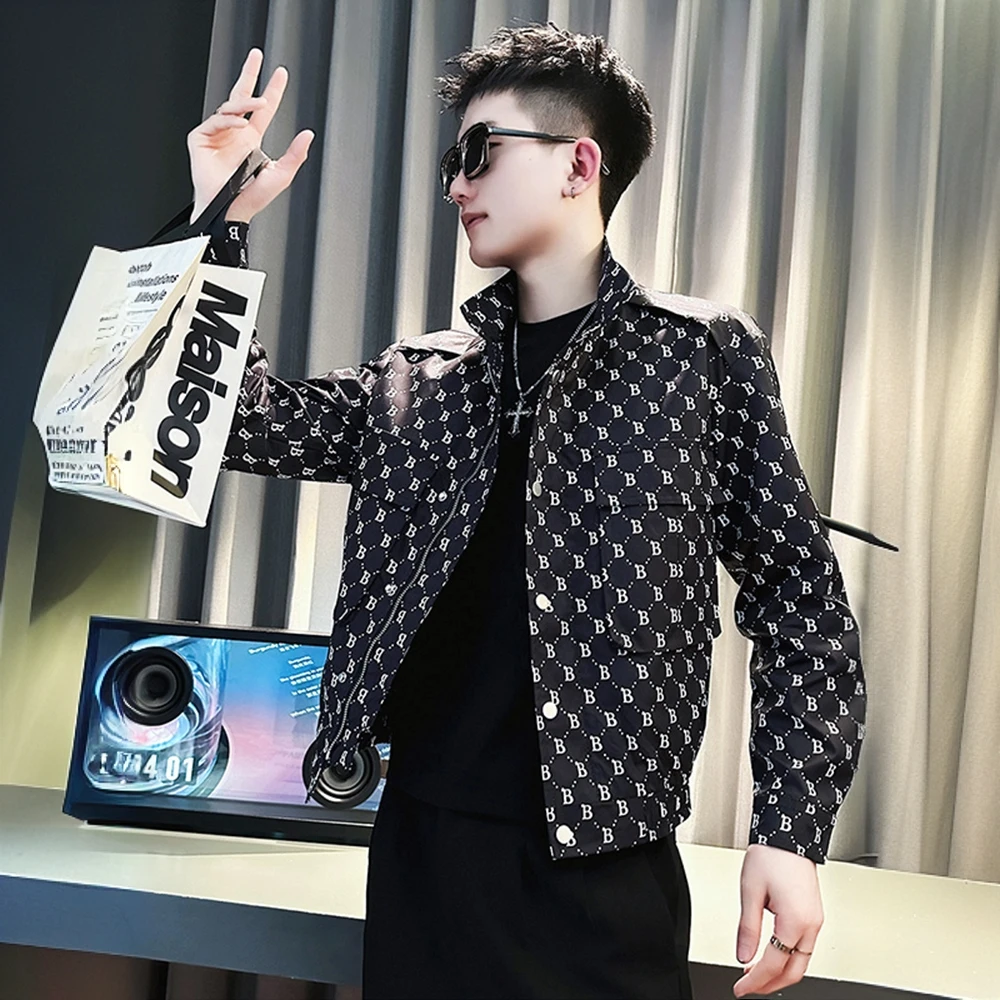 GUNEBOLURWA印花男士外套秋季男装2025新款潮牌休闲夹克上衣男款