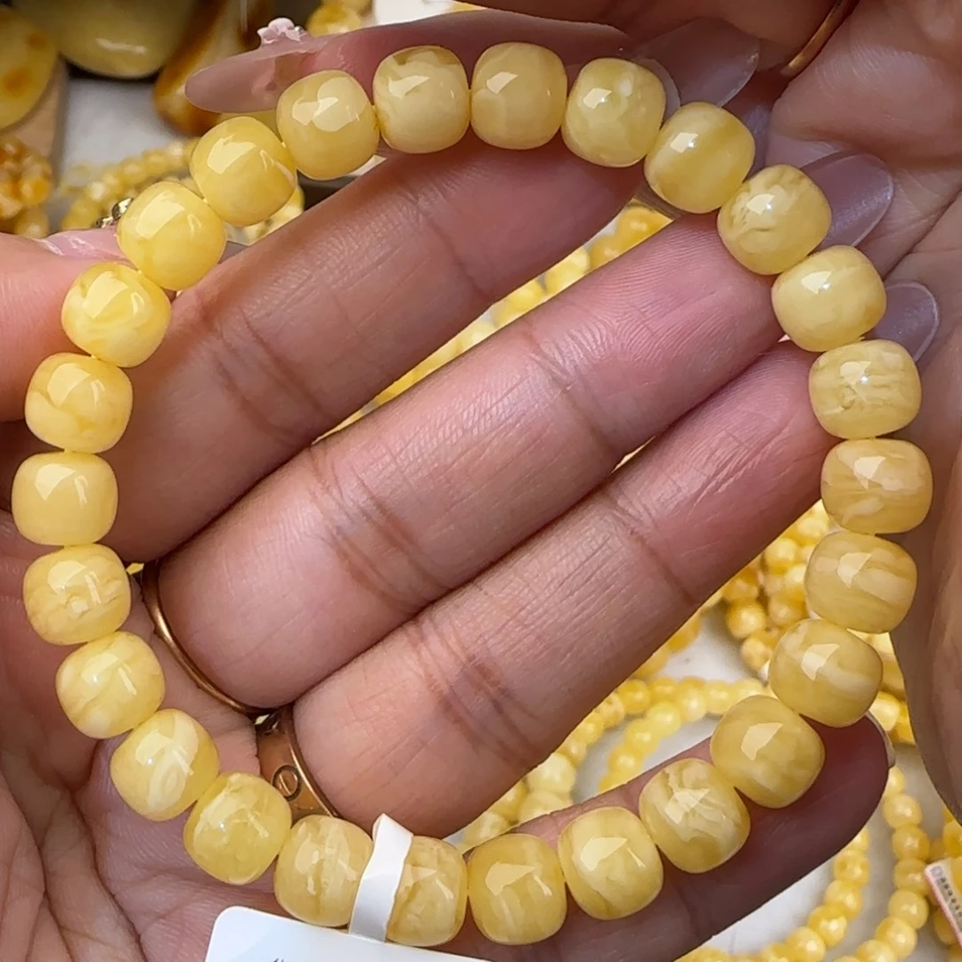 蜜蜡未镶嵌手链浓白花虎皮妖花老型手串