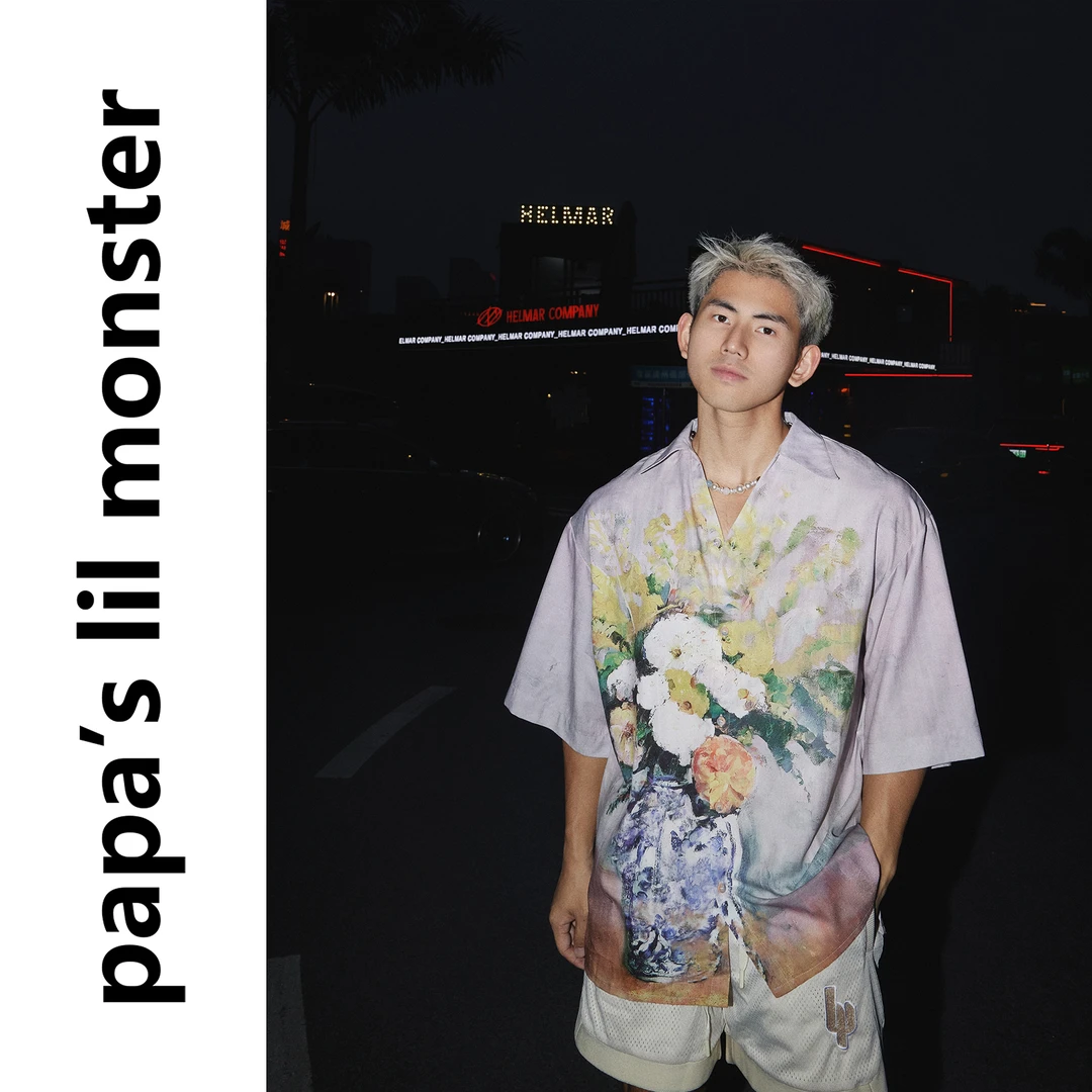 PAPASLILMONSTER美式复古慵懒风印花短袖衬衫男小众设计百搭上衣