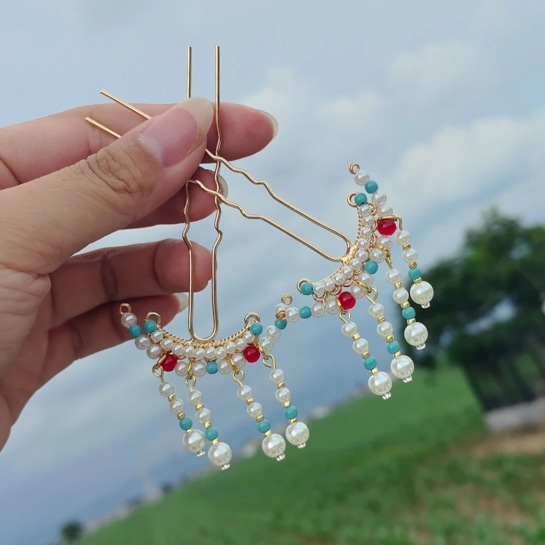 绛尾儿 流苏发饰 u型发簪发夹发饰古风汉服头饰 新中式盘发簪子女