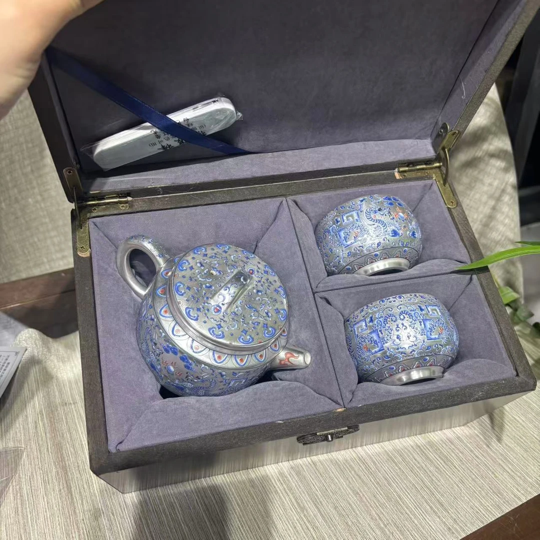 【中国邮政专属链接】双龙戏珠鎏银茶具套组1888