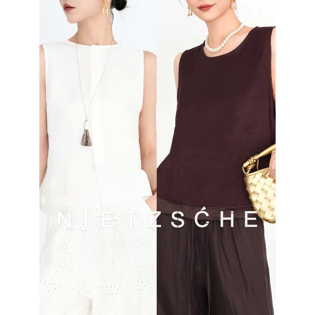 Nietzsche｜亚麻·月光曲｜1oo%亚麻 对丝拼接 利落飒爽背心71088